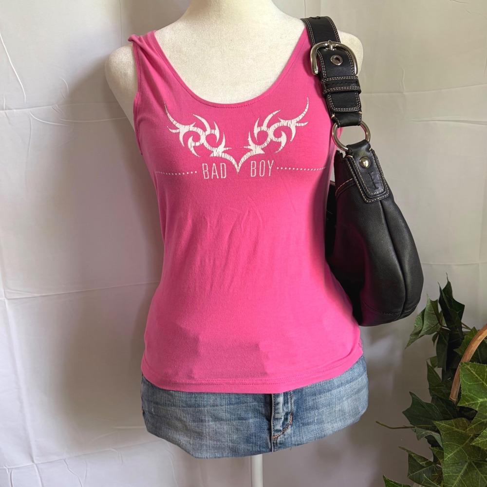 Trashy Grunge Y2K Bad Boy Pink Tribal Graphic Tank Top Scoop Neck Sleeveless S